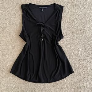 WHBM black tank with criss cross detail on the front - Size XL